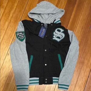 NWT Harry Potter Slytherin Varsity Black and Gray Hoodie with Green Accents